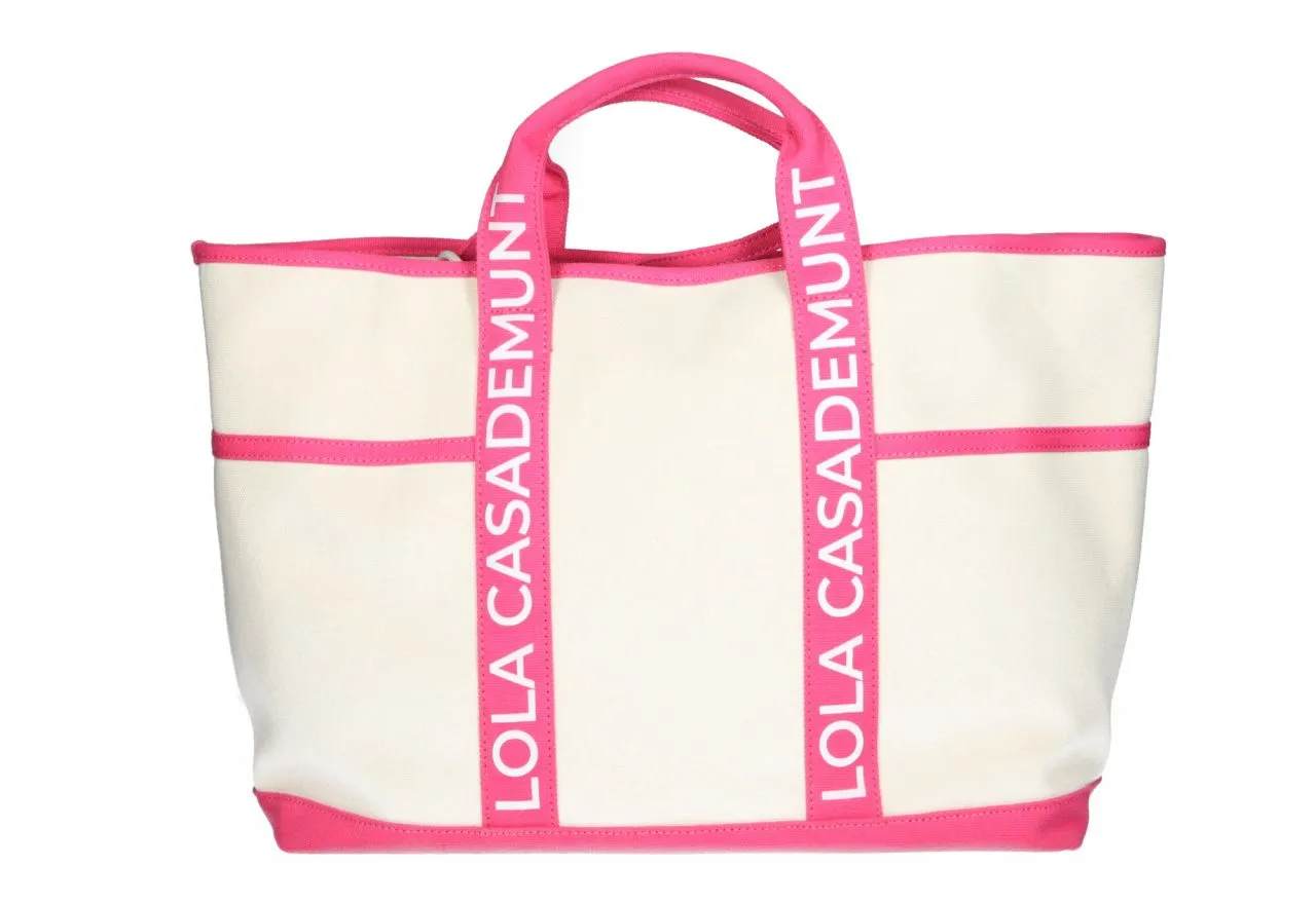 Shopper Grande Canvas Beige/fuxia Asas Dobles Logotipadas