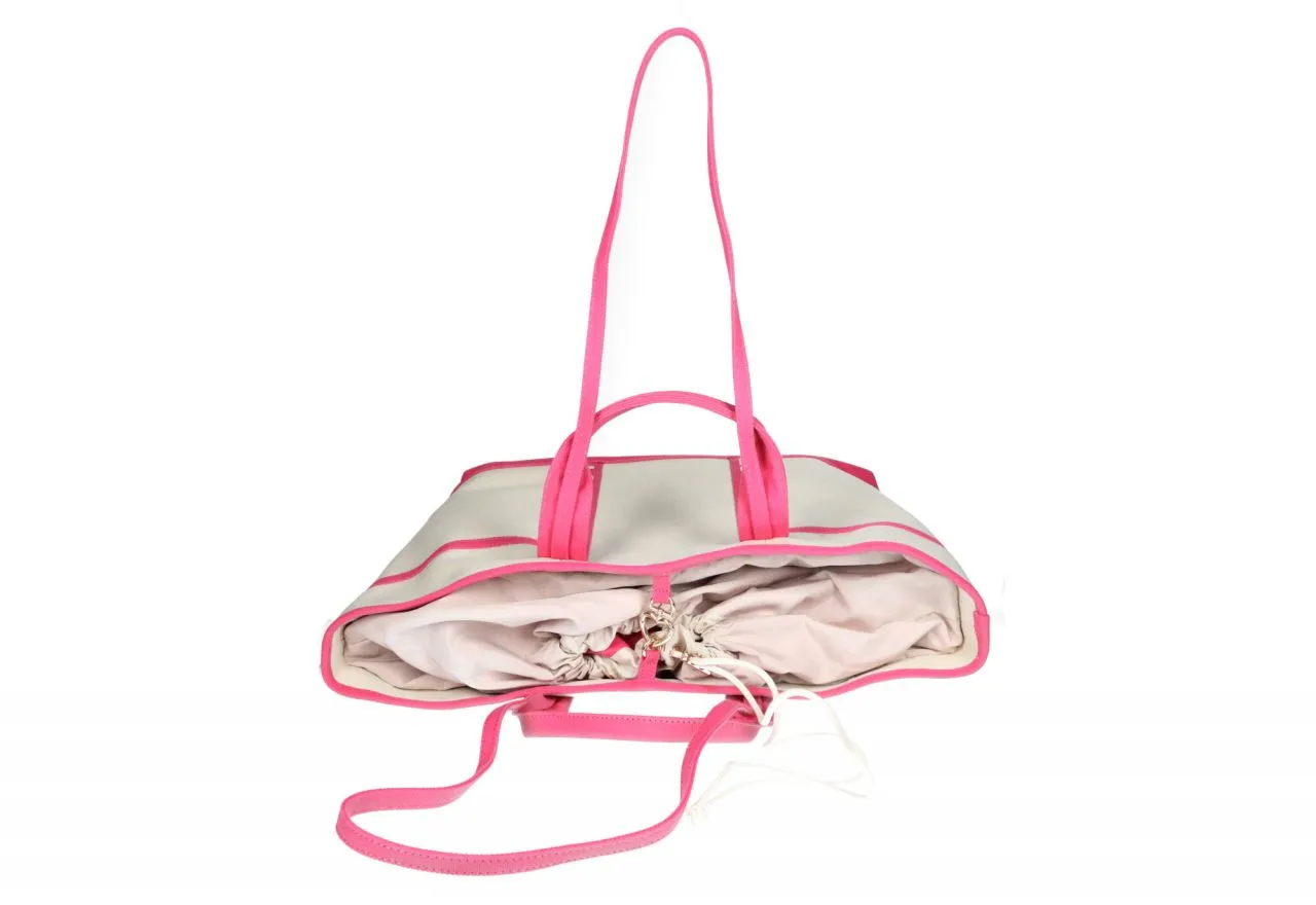 Shopper Grande Canvas Beige/fuxia Asas Dobles Logotipadas