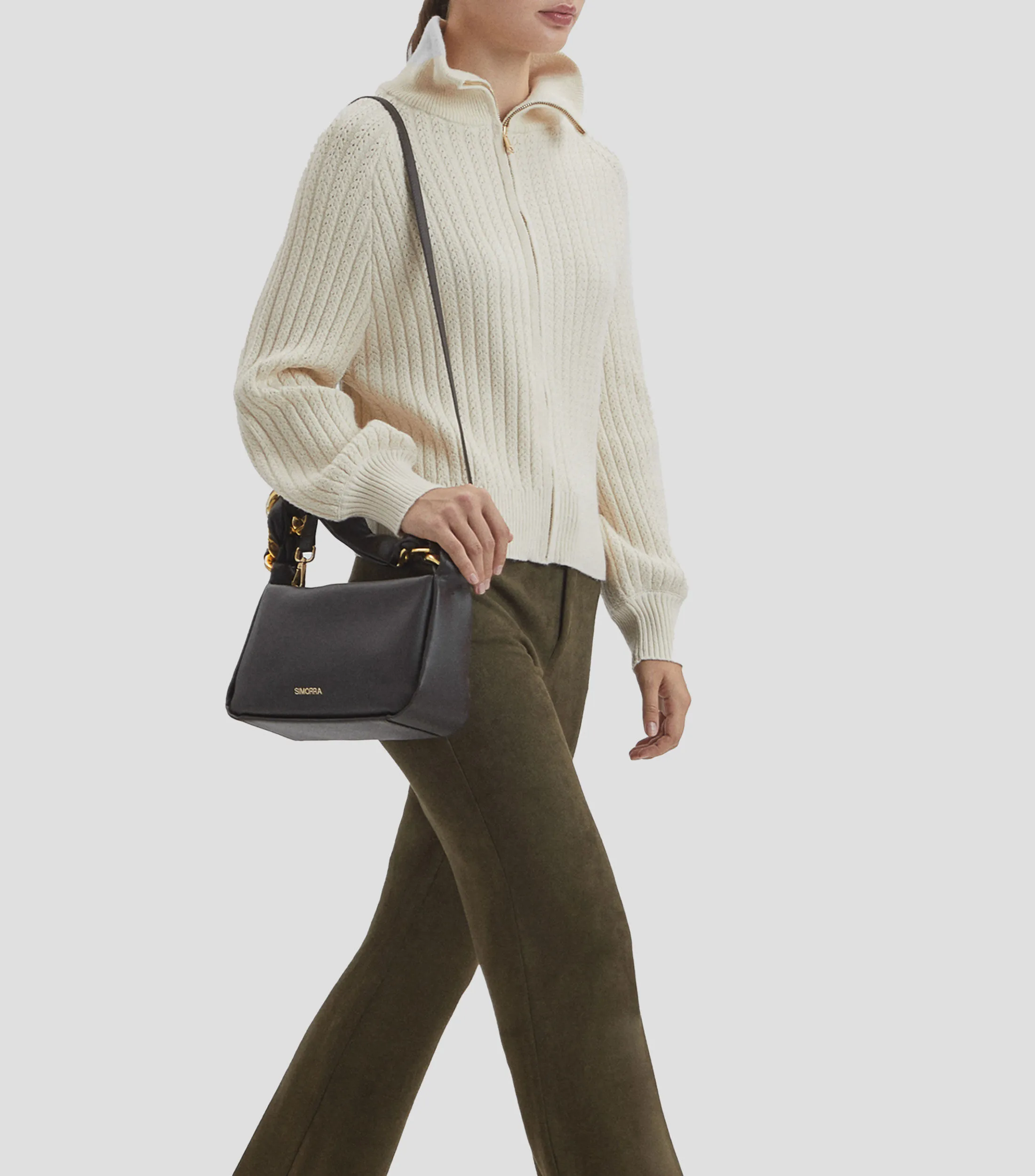 Simorra Bolso shoulder café en piel Chainut Mujer