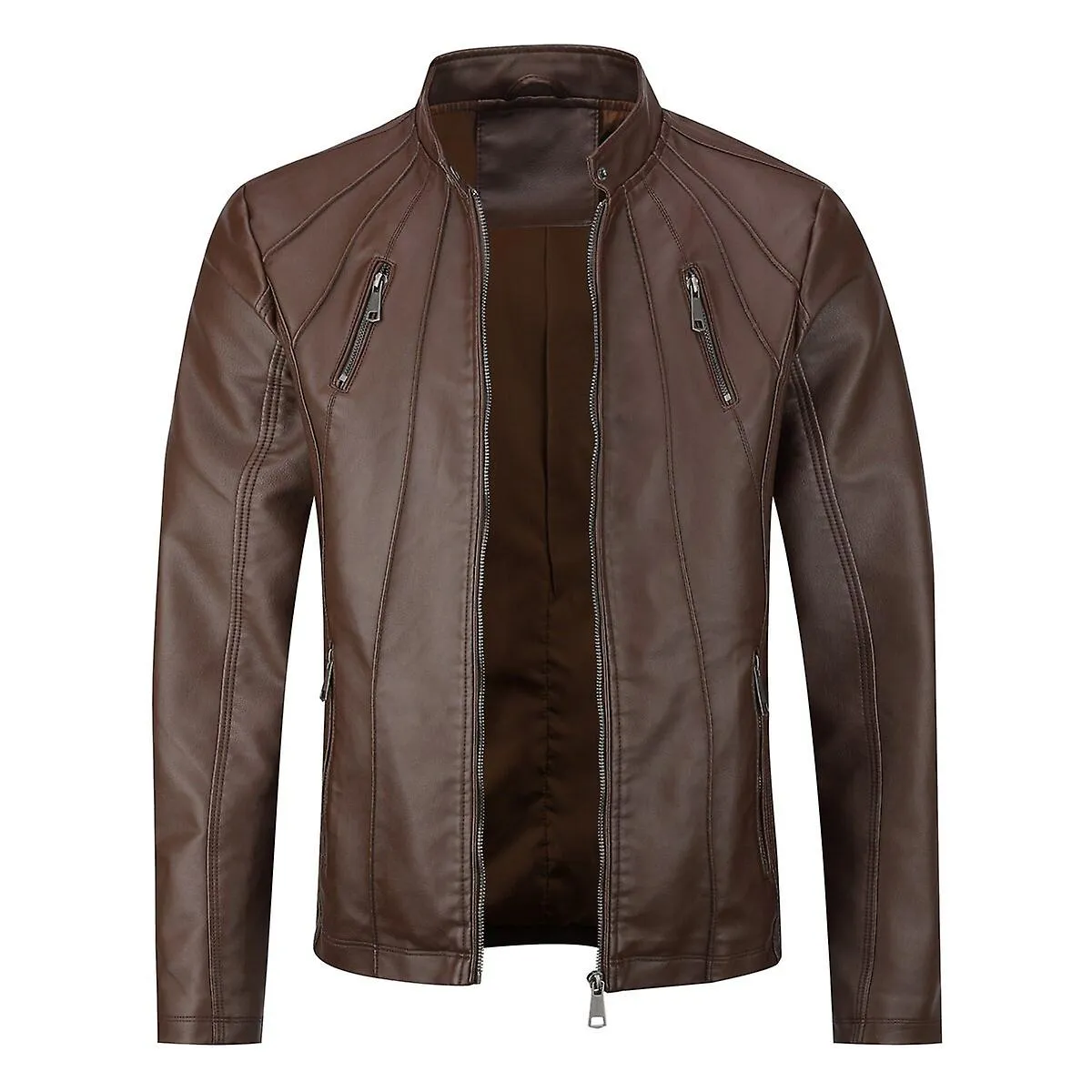 Sliktaa Chaqueta de cuero sintético bomber suave casual para hombre