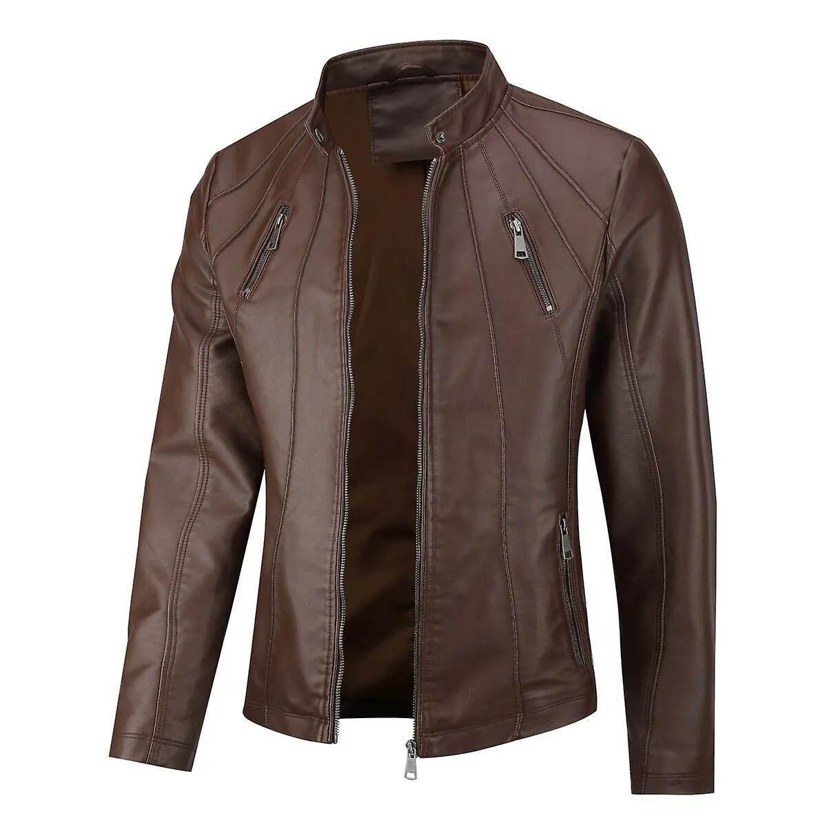 Sliktaa Chaqueta de cuero sintético bomber suave casual para hombre