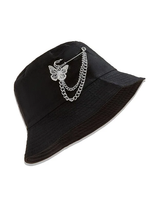 Sombrero de pescador con diseño de mariposa y imperdible