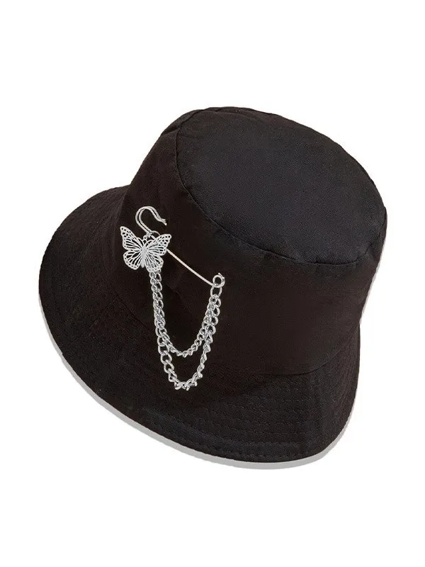 Sombrero de pescador con diseño de mariposa y imperdible