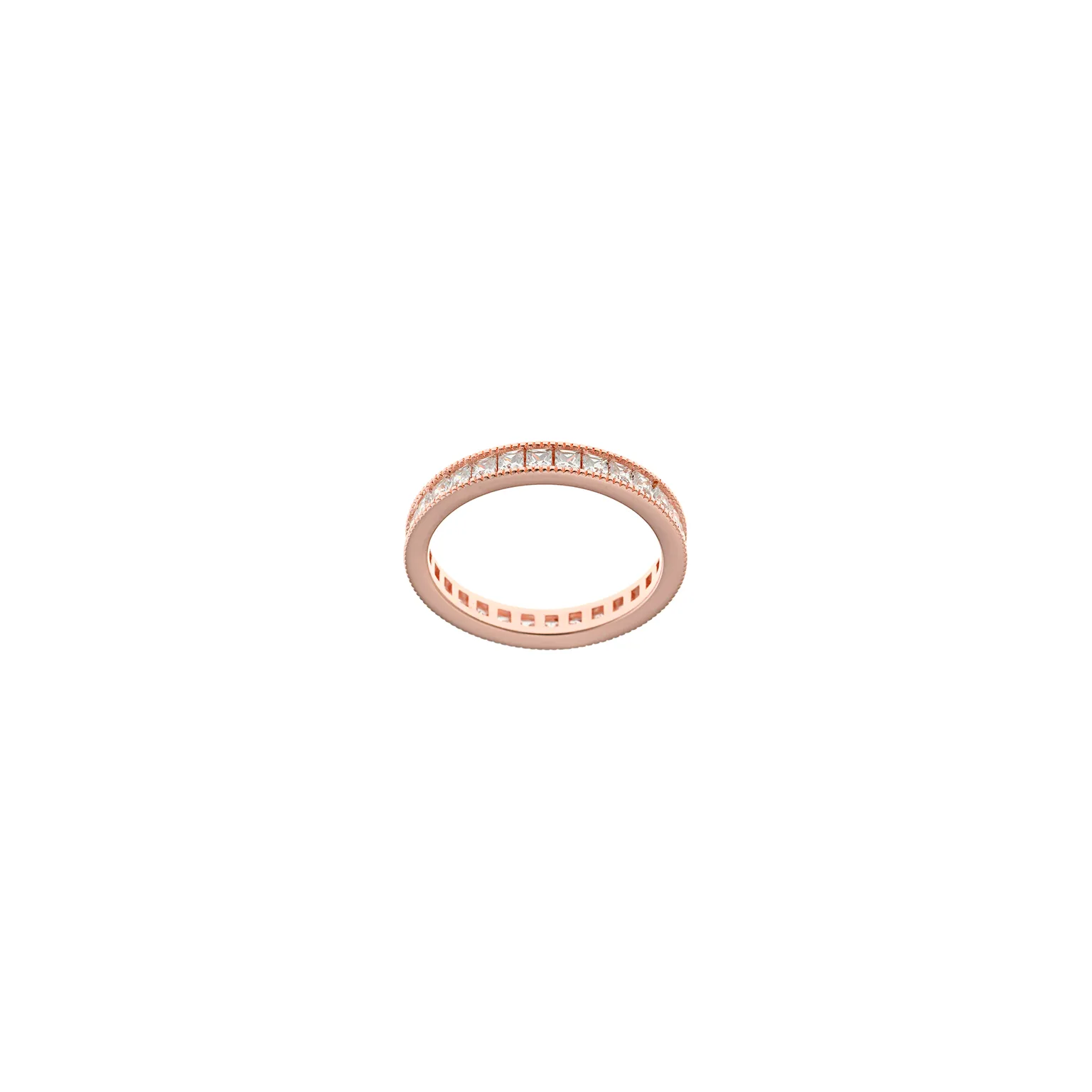 SORTIJA PLATA CHAPADO ROSA CIRCONITAS BLANCAS SQUARE