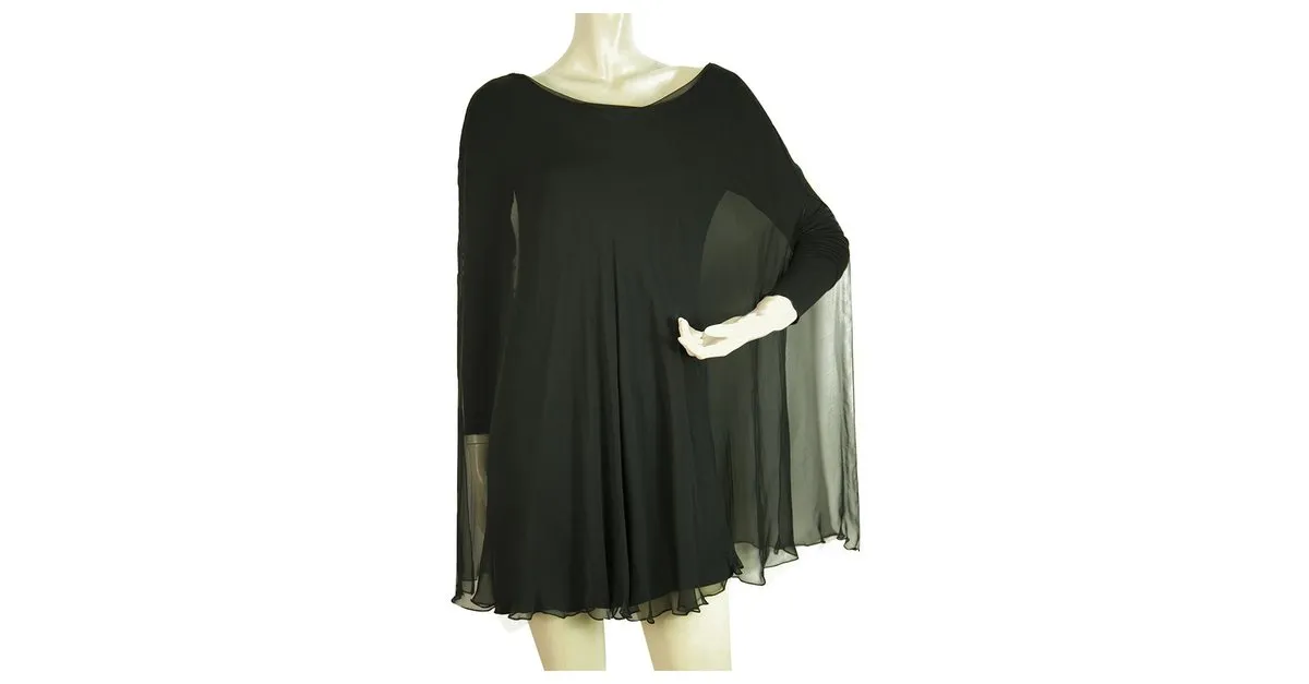 Stephan Janson Capa visera de seda viscosa negra Mini longitud Tamaño del vestido de noche 42 Negro 