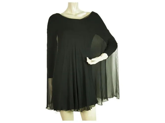 Stephan Janson Capa visera de seda viscosa negra Mini longitud Tamaño del vestido de noche 42 Negro 