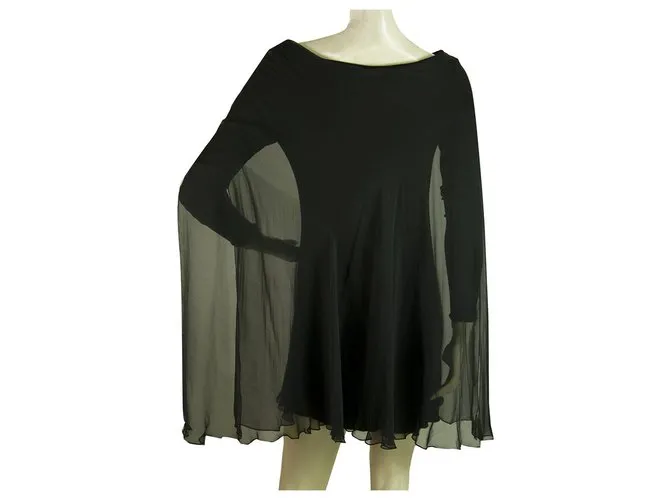Stephan Janson Capa visera de seda viscosa negra Mini longitud Tamaño del vestido de noche 42 Negro 