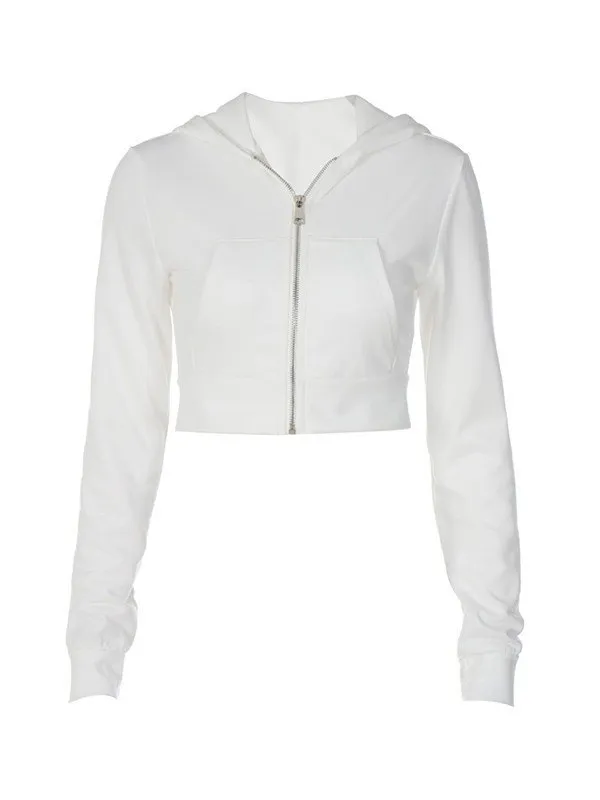 Sudadera con capucha blanca recortada con cremallera