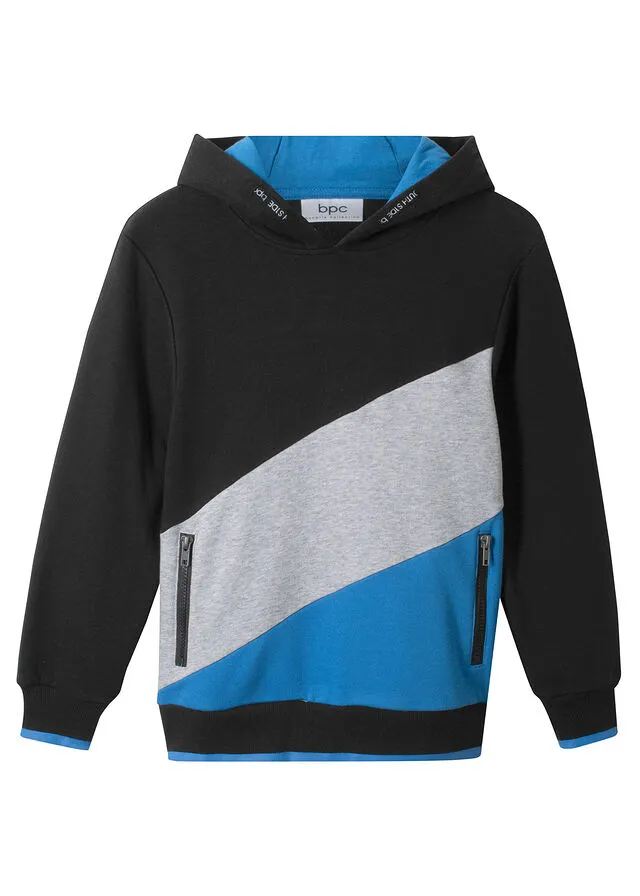 SUDADERA CON CAPUCHA CON DISEñO DE BLOQUES CROMáTICOS NEGROVERDE CLARO JASPEADOAZUL