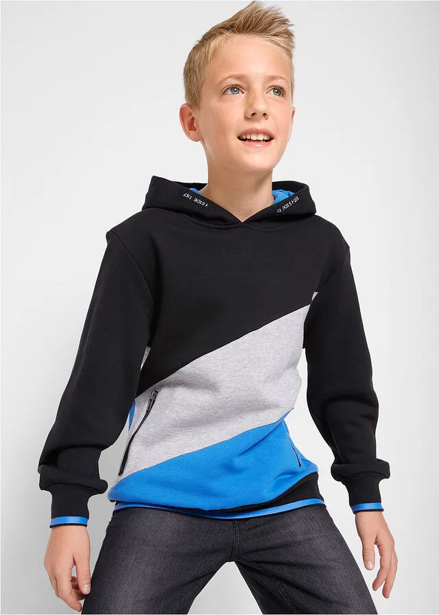 SUDADERA CON CAPUCHA CON DISEñO DE BLOQUES CROMáTICOS NEGROVERDE CLARO JASPEADOAZUL