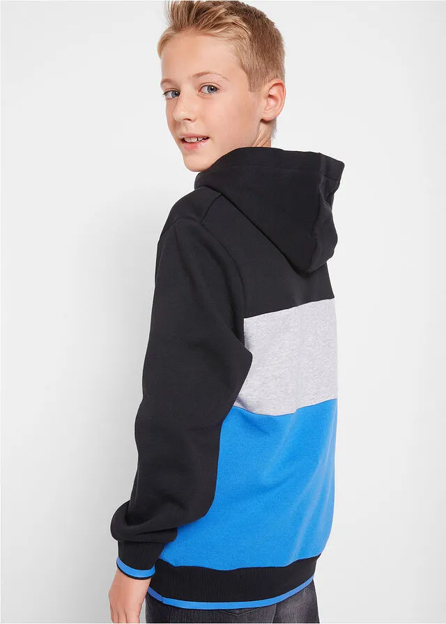 SUDADERA CON CAPUCHA CON DISEñO DE BLOQUES CROMáTICOS NEGROVERDE CLARO JASPEADOAZUL