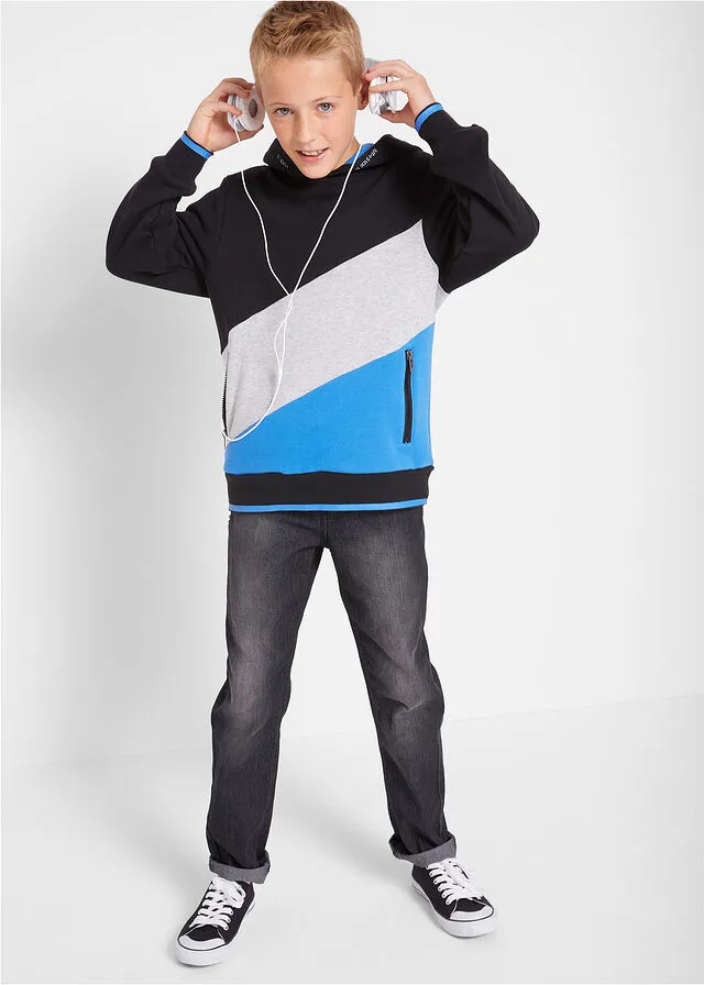 SUDADERA CON CAPUCHA CON DISEñO DE BLOQUES CROMáTICOS NEGROVERDE CLARO JASPEADOAZUL
