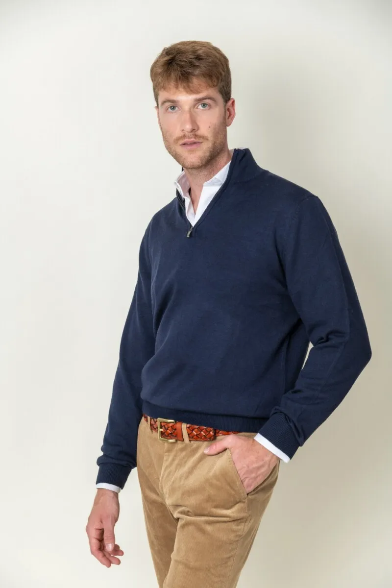 SWEATER LANA MERINO MEDIO CIERRE  AZUL MARINO