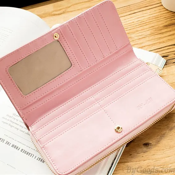 Sweet Girl's PU Hollow Dents Crown Lace Purse Card Wallet Clutch Bag