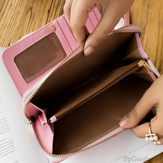Sweet Girl's PU Hollow Dents Crown Lace Purse Card Wallet Clutch Bag