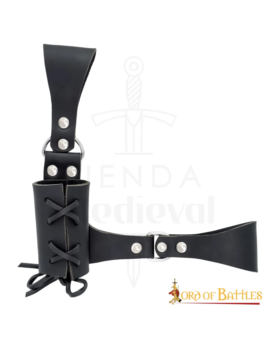 Tahalí medieval cuero negro para mano izquierda