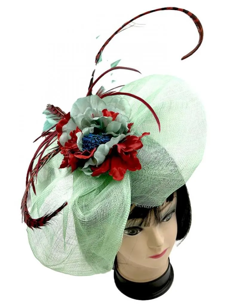 TOCADOS VERDES Y GRANATES SOFISTICADO DISEÑO CON PLUMAS FAISAN