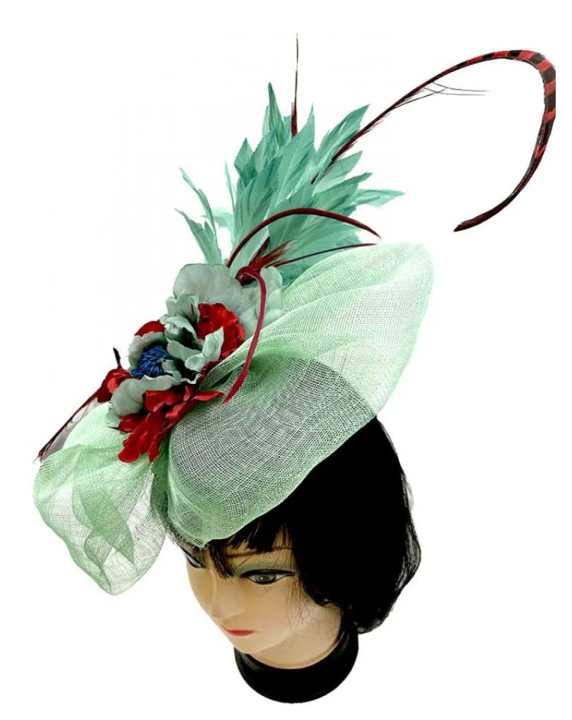 TOCADOS VERDES Y GRANATES SOFISTICADO DISEÑO CON PLUMAS FAISAN