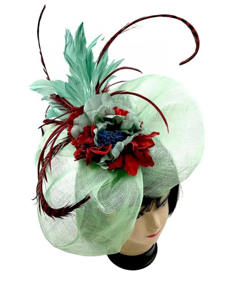 TOCADOS VERDES Y GRANATES SOFISTICADO DISEÑO CON PLUMAS FAISAN
