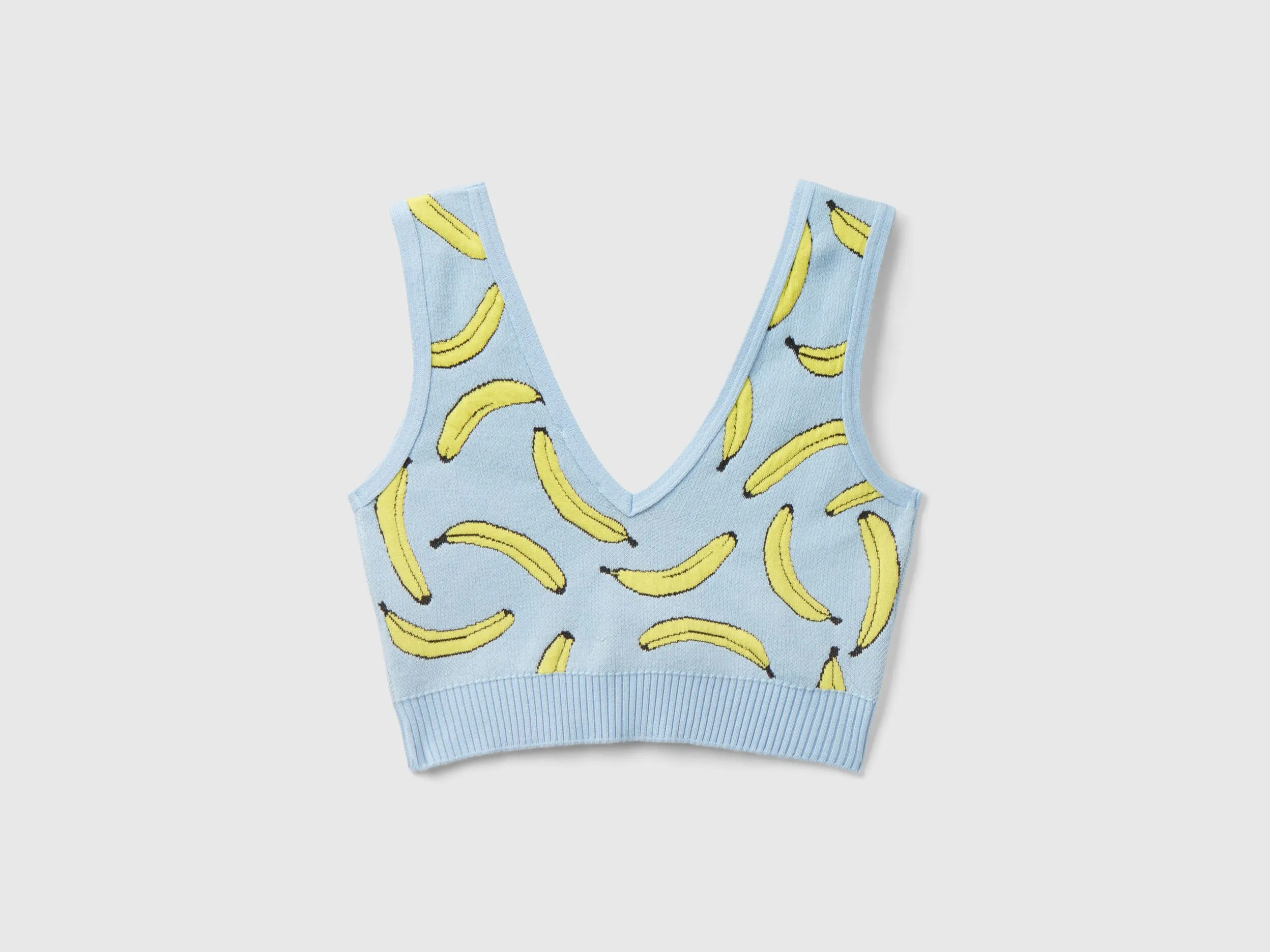 Top bra celeste con estampado de plátanos