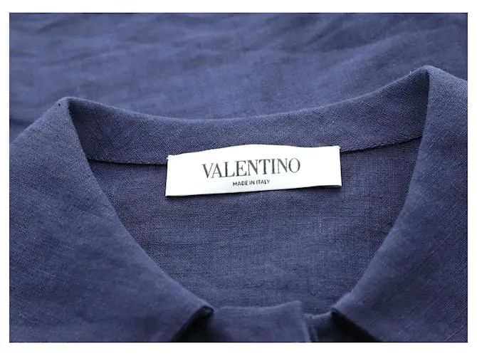 Top corto de lino azul marino con manga tres cuartos de Valentino 
