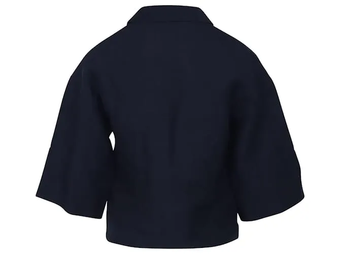 Top corto de lino azul marino con manga tres cuartos de Valentino 