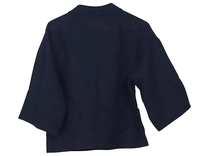 Top corto de lino azul marino con manga tres cuartos de Valentino 