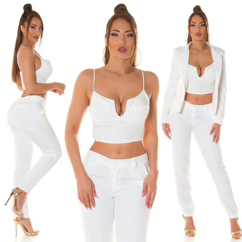 Top crop de asas con escote V blanco