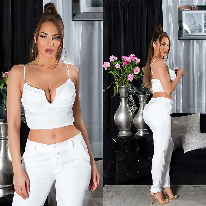Top crop de asas con escote V blanco