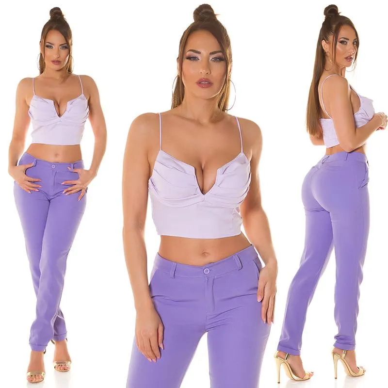 Top crop de asas con escote V lila