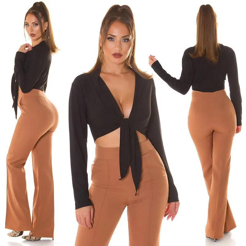 Top crop manga larga negro