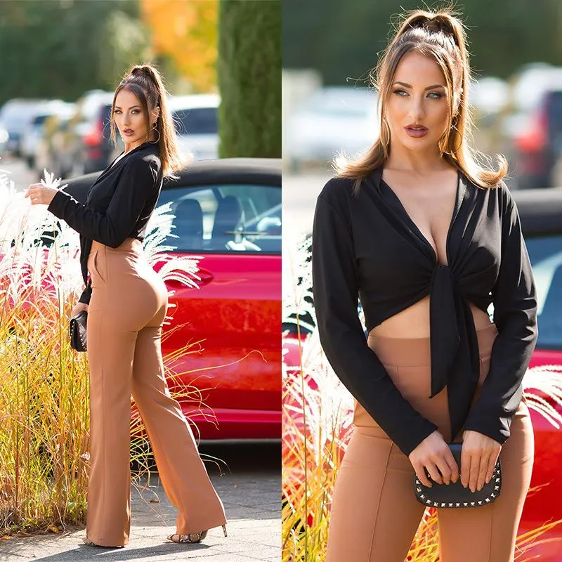 Top crop manga larga negro
