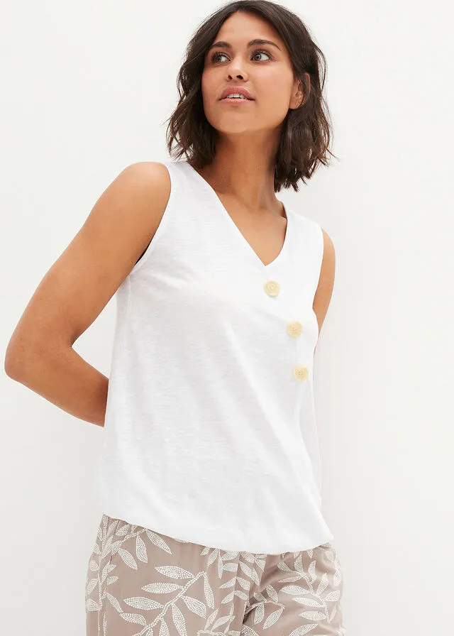 Top de algodón con diseño cruzado y cintura elástica Blanco