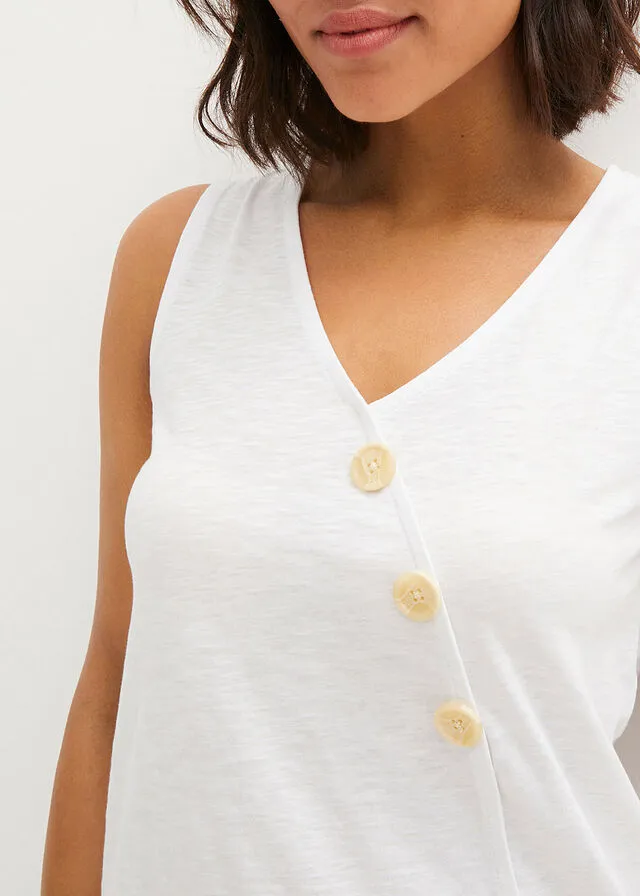 Top de algodón con diseño cruzado y cintura elástica Blanco
