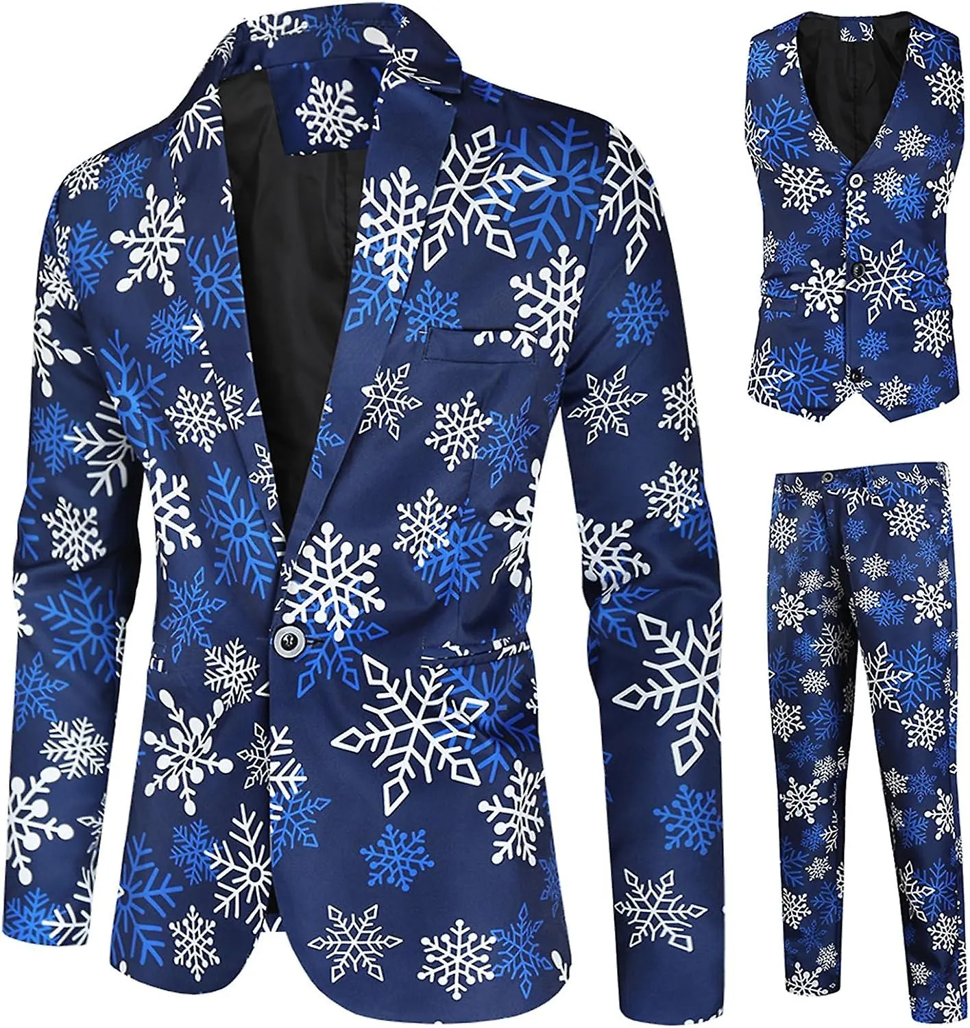 Traje de Navidad para hombre Conjunto de traje slim fit de 3 piezas Fiesta navideña Trajes de esmoquin Blazer Chaqueta Chalecos 