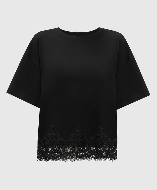 TWINSET BLACK TSHIRT WITH LACE