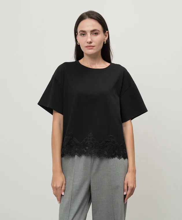 TWINSET BLACK TSHIRT WITH LACE