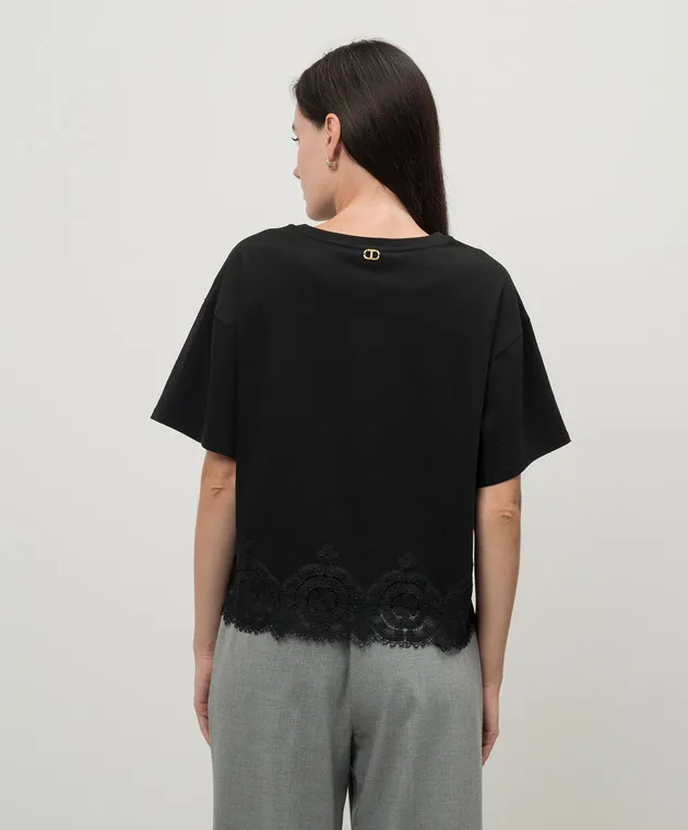TWINSET BLACK TSHIRT WITH LACE