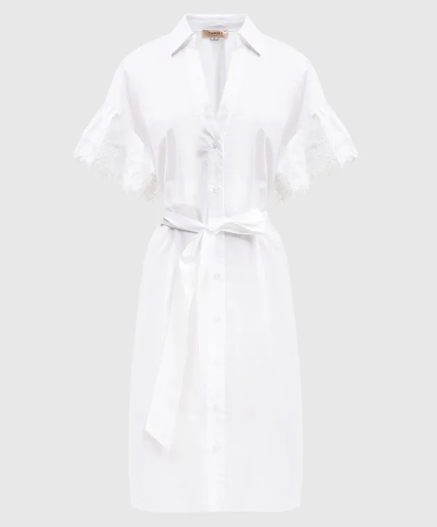 Twinset White shirt dress with lace in the form of flowers