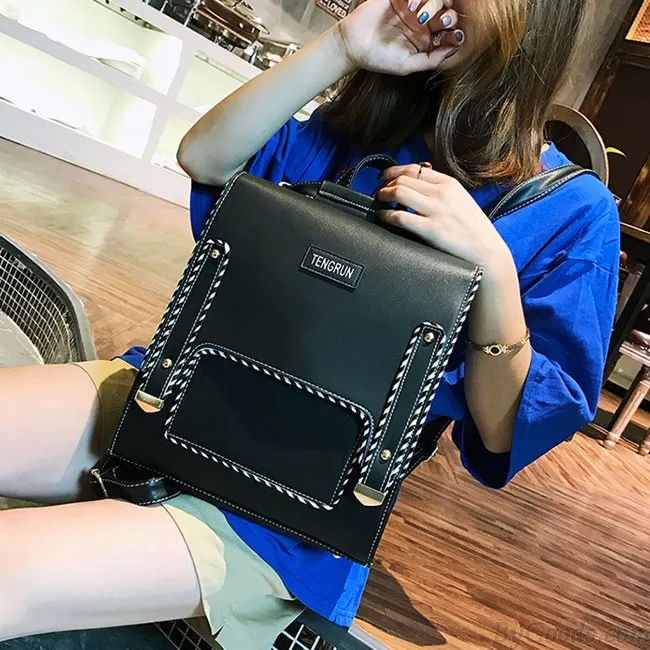Unique Abstract Line Pure Color Square Girl School Backpack