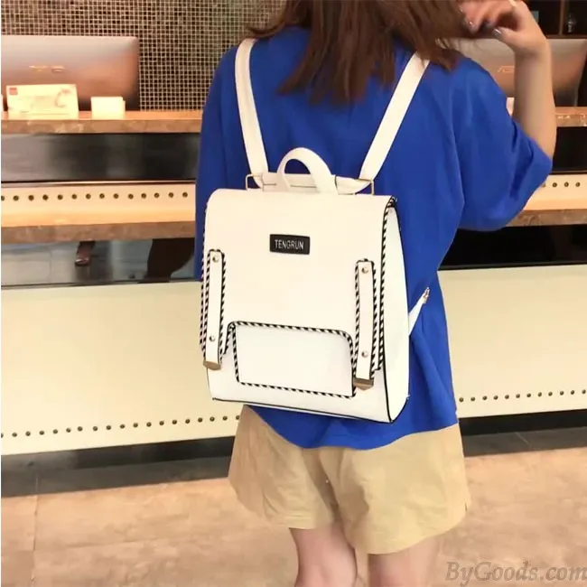 Unique Abstract Line Pure Color Square Girl School Backpack