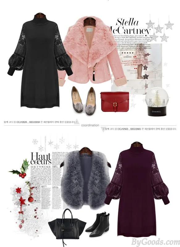Unique High Collar Large Size Lace Dress Stitching Bishop Sleeved Backing Skirt