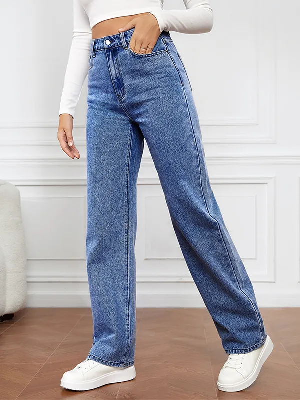 Vaqueros Boyfriend de pierna recta de moda lavados elásticos