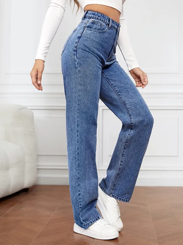 Vaqueros Boyfriend de pierna recta de moda lavados elásticos