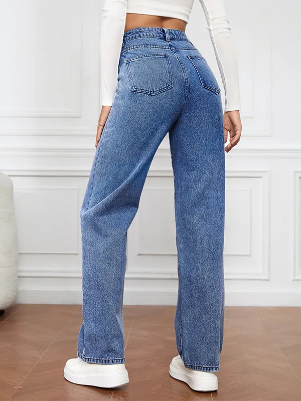 Vaqueros Boyfriend de pierna recta de moda lavados elásticos