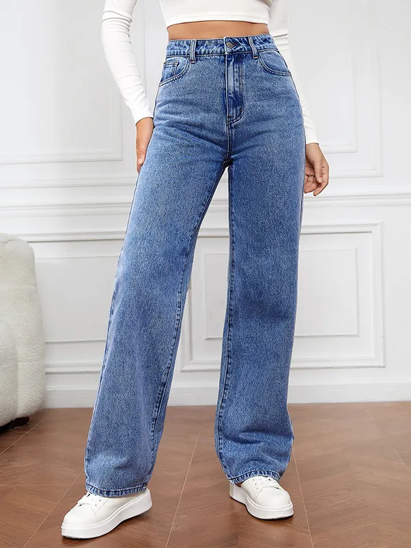 Vaqueros Boyfriend de pierna recta de moda lavados elásticos
