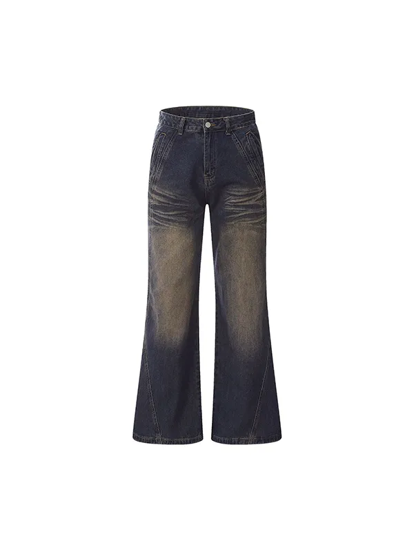 Vaqueros boyfriend lavados en azul oscuro con diseño