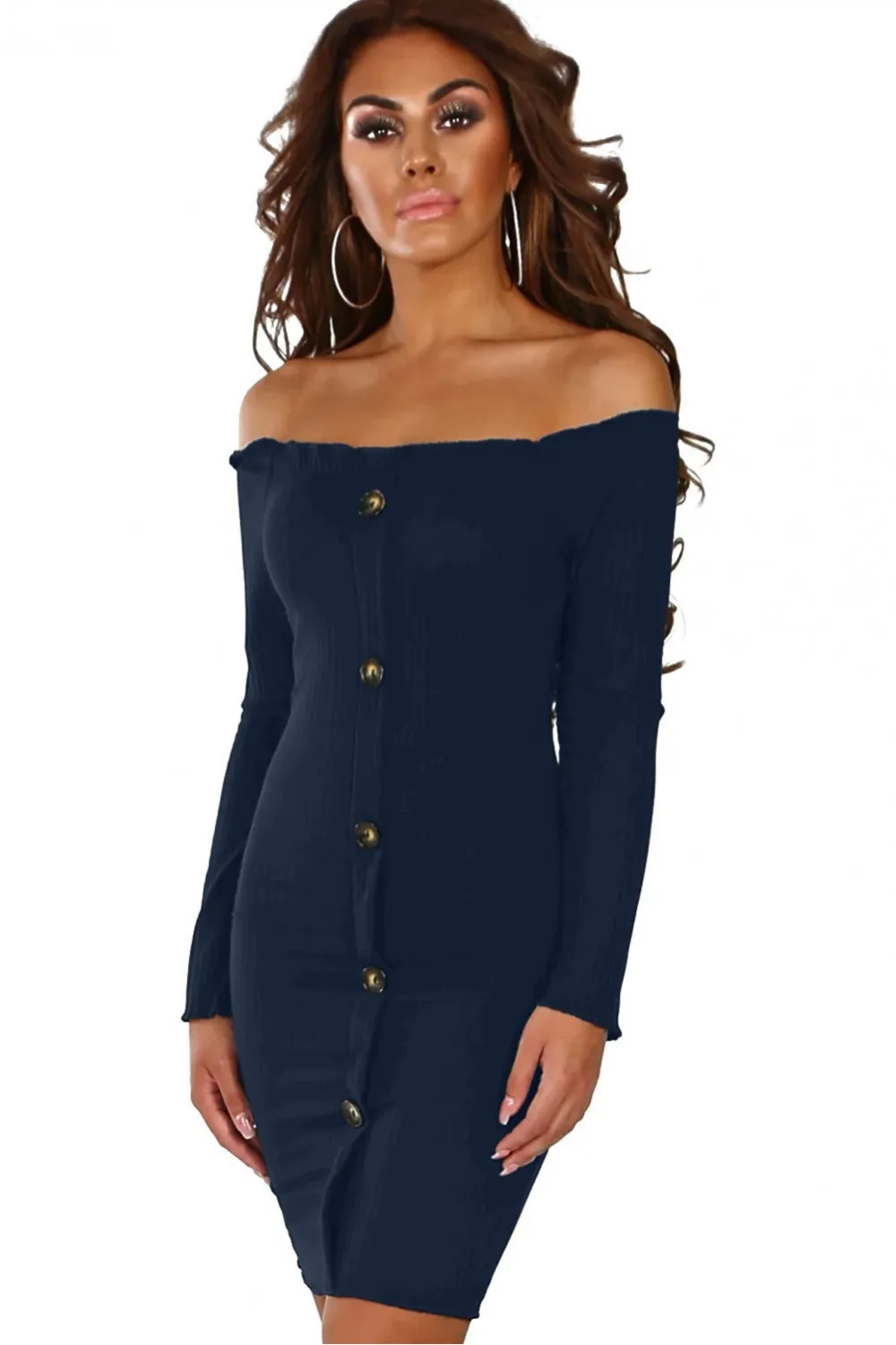 Vestido azul con cierre de botones