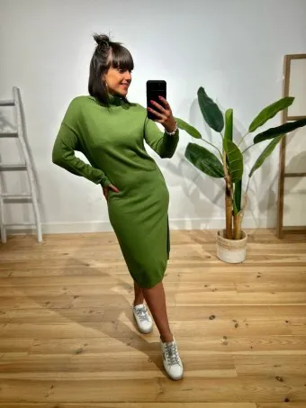 Vestido Básico Punto ANTASYRA Verde Hierba