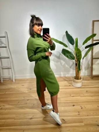 Vestido Básico Punto ANTASYRA Verde Hierba